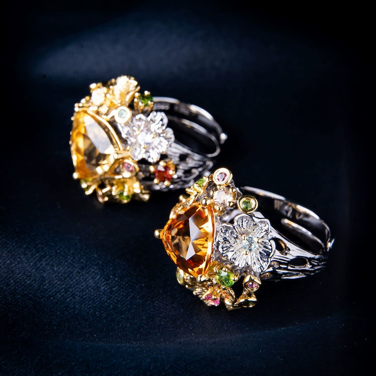 Italian Style Yellow Zircon Open Ring with High Polish