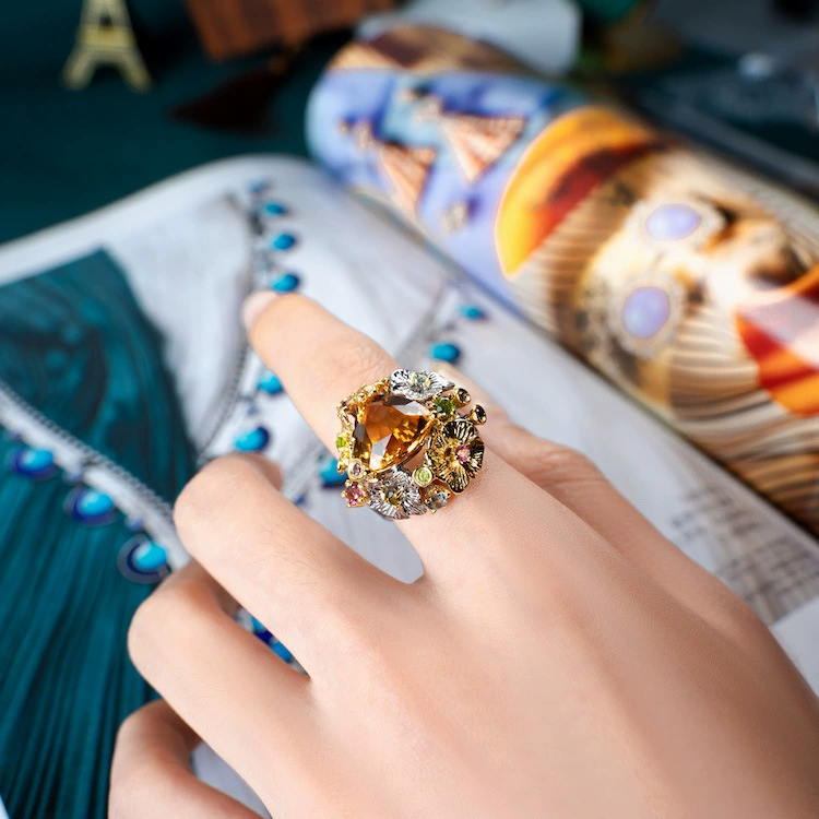 Italian Style Yellow Zircon Open Ring with High Polish