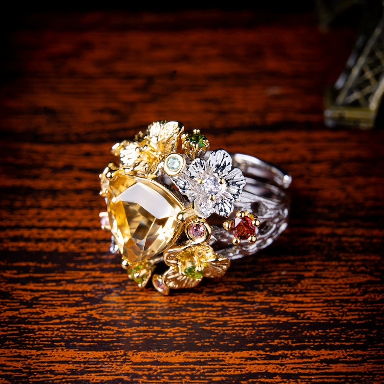 Italian Style Yellow Zircon Open Ring with High Polish