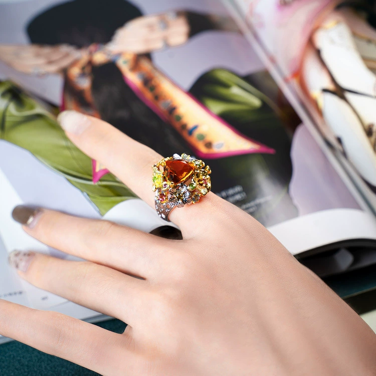 Italian Style Yellow Zircon Open Ring with High Polish