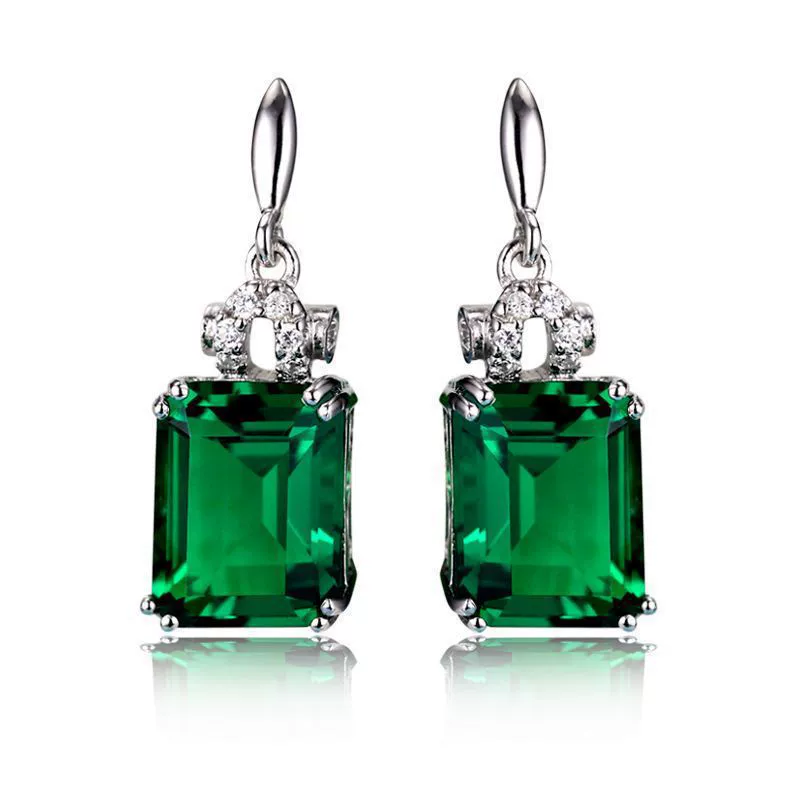 Sterling Silver Plated Emerald Green Gemstone Drop Earrings