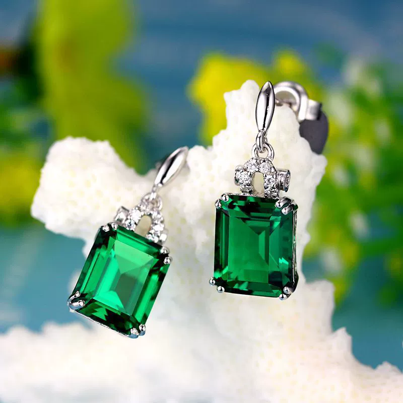 Sterling Silver Plated Emerald Green Gemstone Drop Earrings