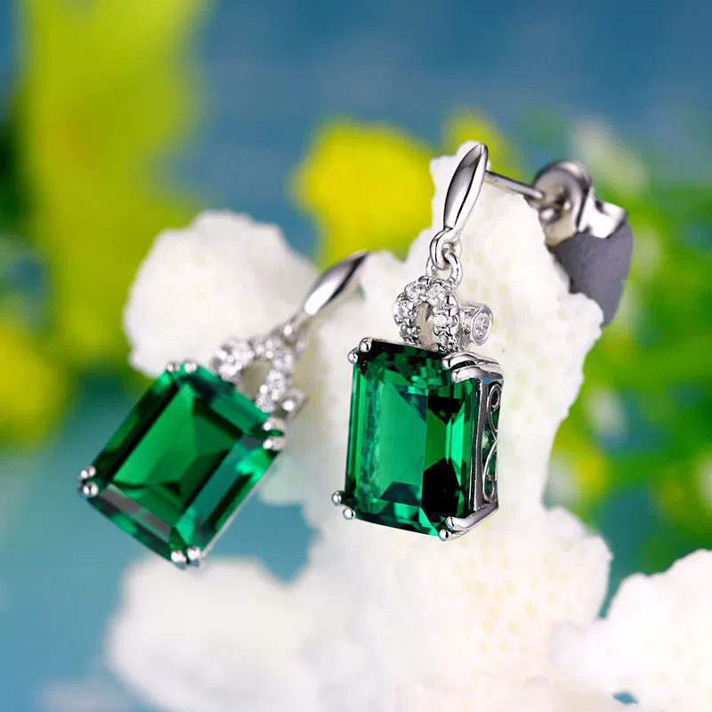 Sterling Silver Plated Emerald Green Gemstone Drop Earrings