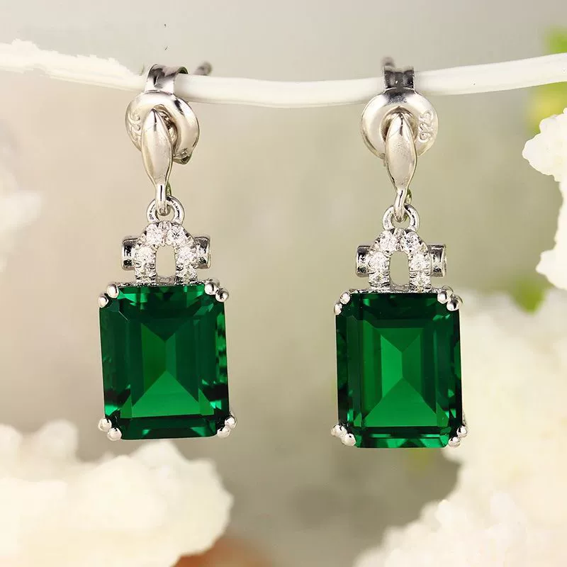 Sterling Silver Plated Emerald Green Gemstone Drop Earrings