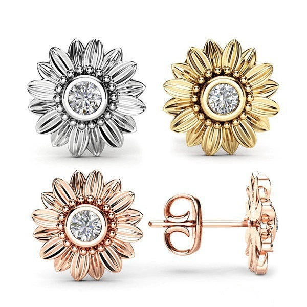 18K Gold Plated Flower Stud Earrings with Silver Needle