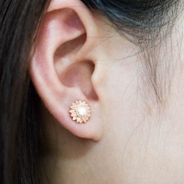 18K Gold Plated Flower Stud Earrings with Silver Needle