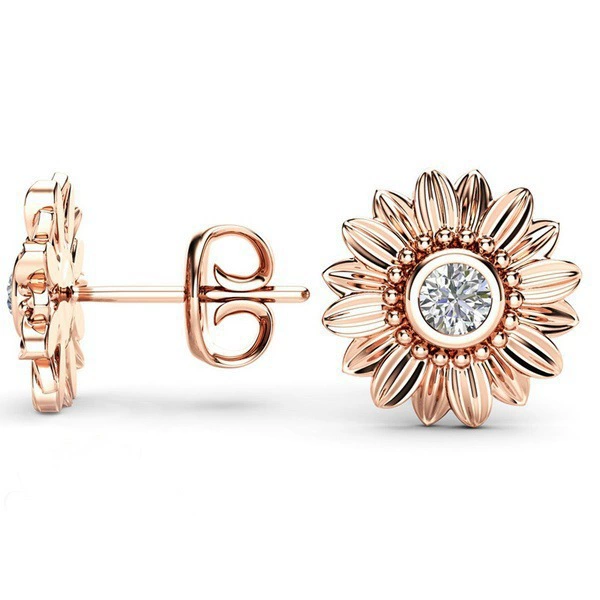 18K Gold Plated Flower Stud Earrings with Silver Needle