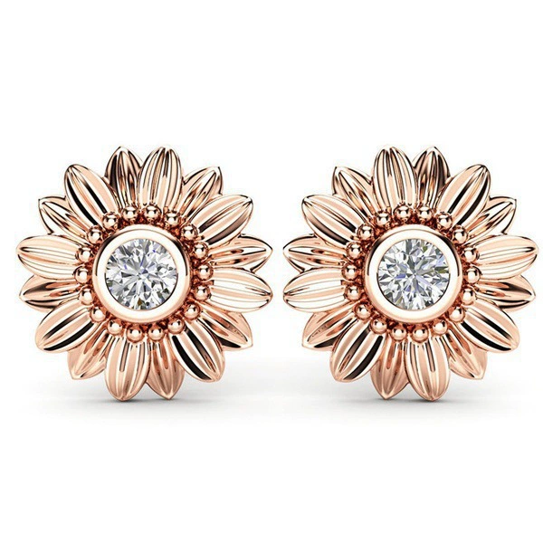 18K Gold Plated Flower Stud Earrings with Silver Needle