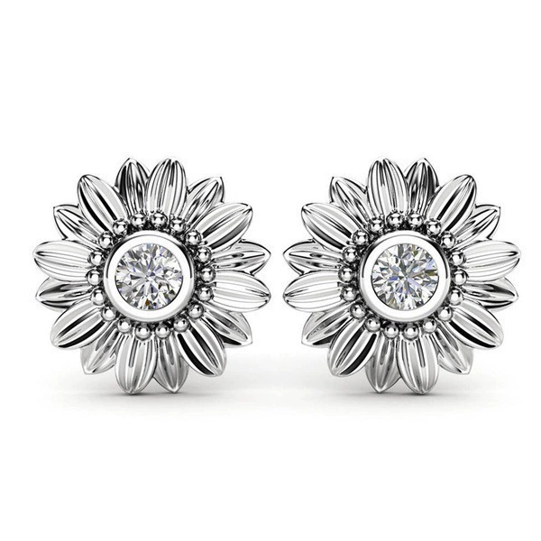 18K Gold Plated Flower Stud Earrings with Silver Needle