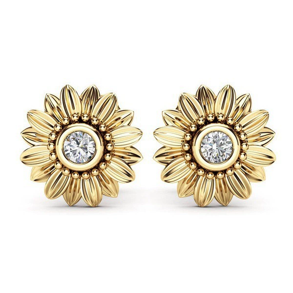 Pendientes de Flor con Baño de Oro 18K y Aguja de Plata