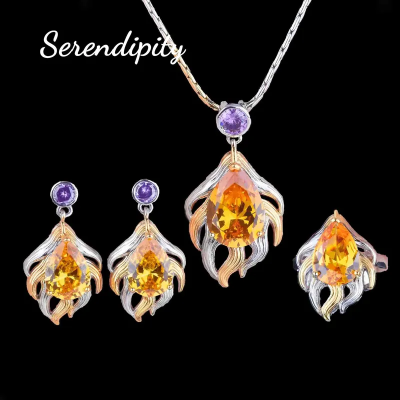 Italian Handmade Yellow Zircon Jewelry Set with Purple Zircon
