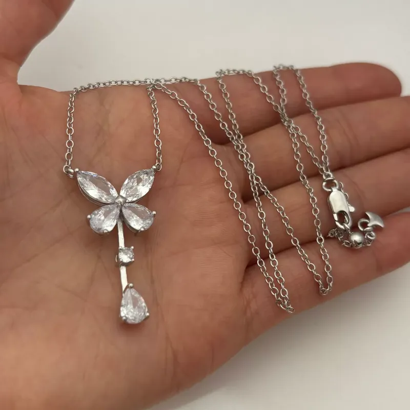 Full Pave Bow Drop Necklace