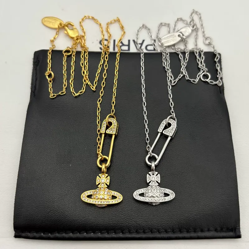 Zircon Saturn Pin Chain Necklace