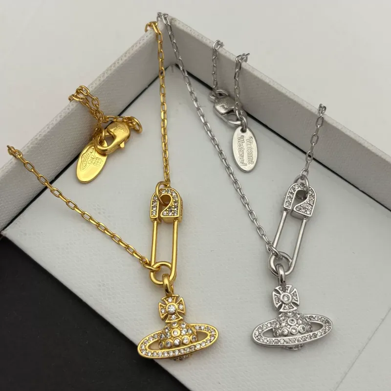 Zircon Saturn Pin Chain Necklace