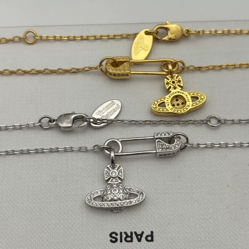 Zircon Saturn Pin Chain Necklace