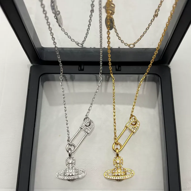 Zircon Saturn Pin Chain Necklace
