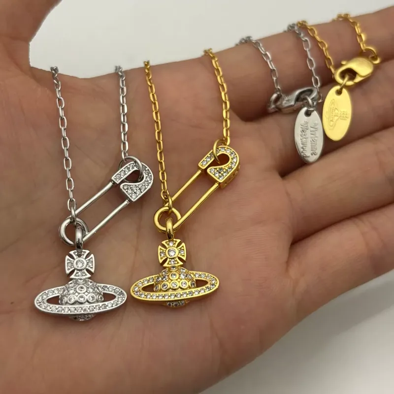 Zircon Saturn Pin Chain Necklace