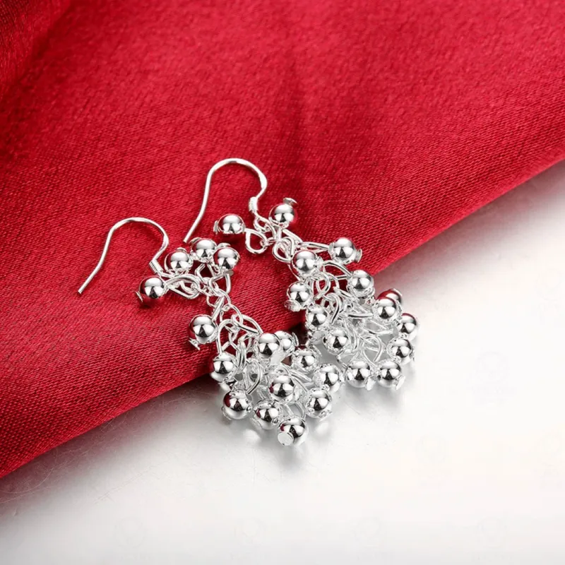 Grape Bead Earrings Silver