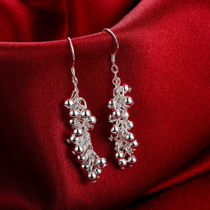 Grape Bead Earrings Silver