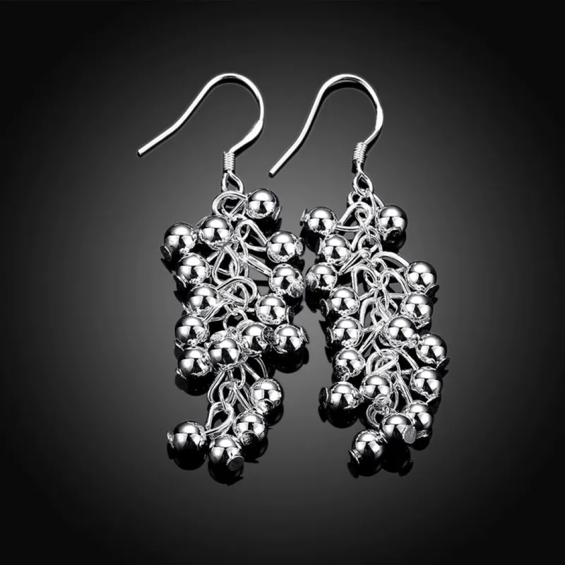 Grape Bead Earrings Silver