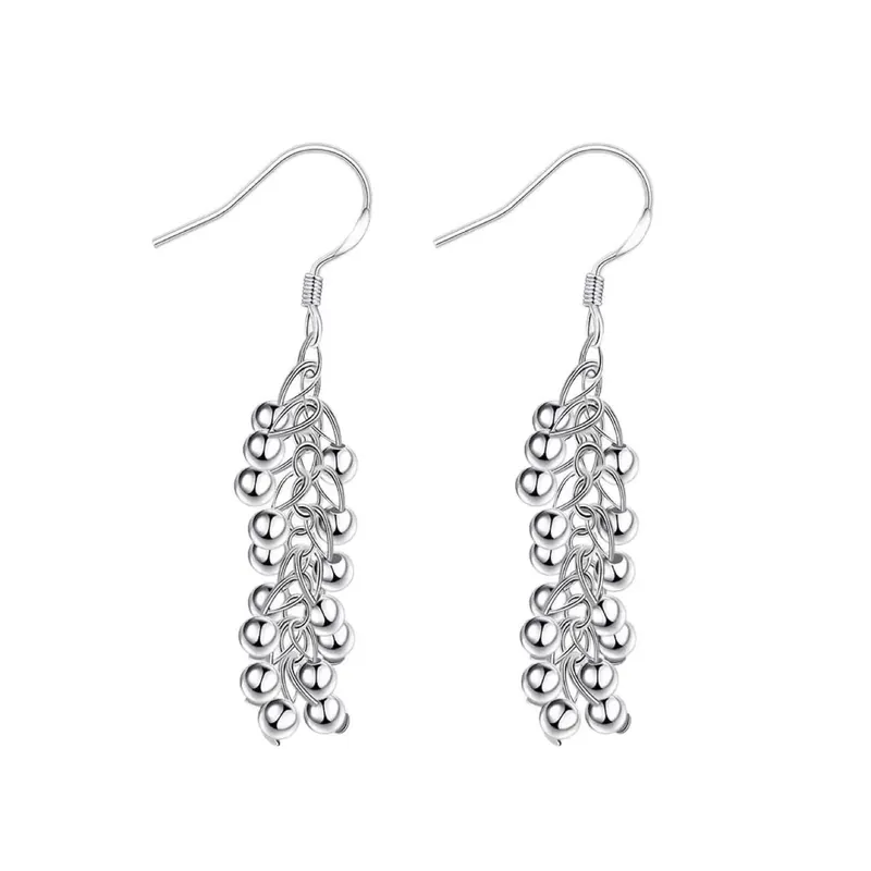 Grape Bead Earrings Silver
