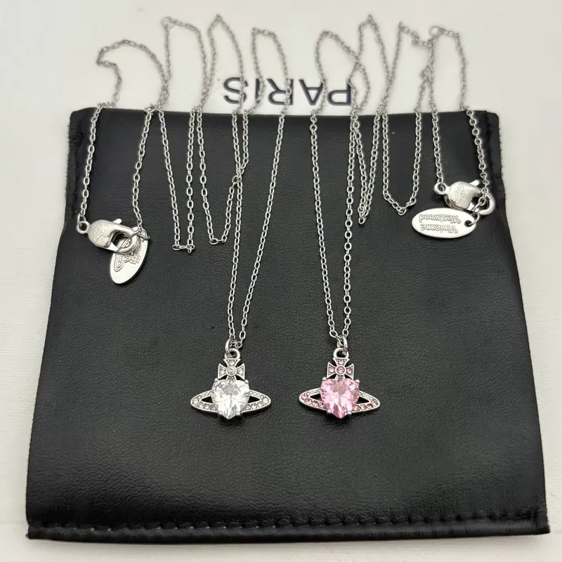 Full Pave Saturn Heart Necklace