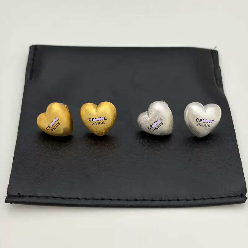 Metal Heart Brushed Stud Earrings