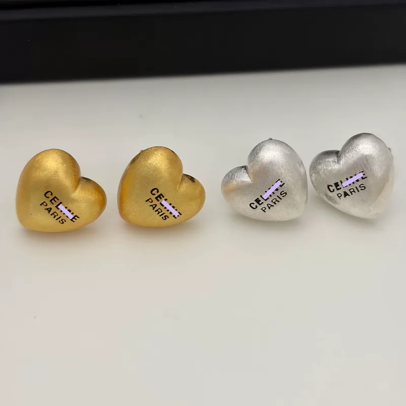 Metal Heart Brushed Stud Earrings