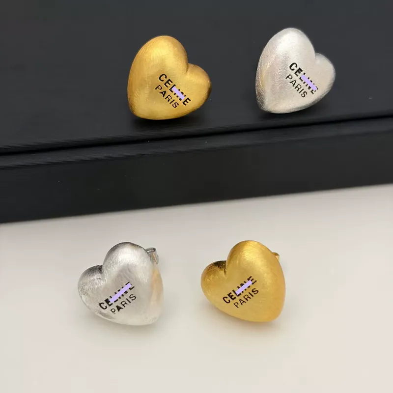Metal Heart Brushed Stud Earrings