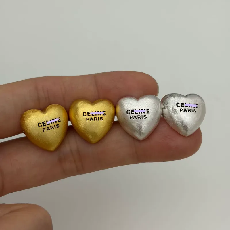 Metal Heart Brushed Stud Earrings