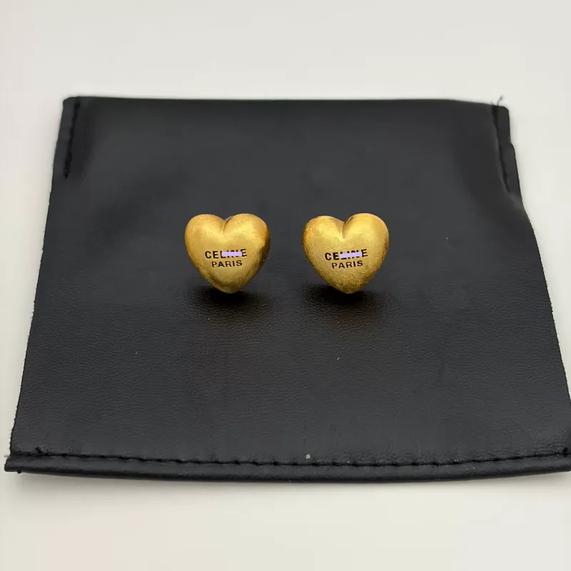 Metal Heart Brushed Stud Earrings