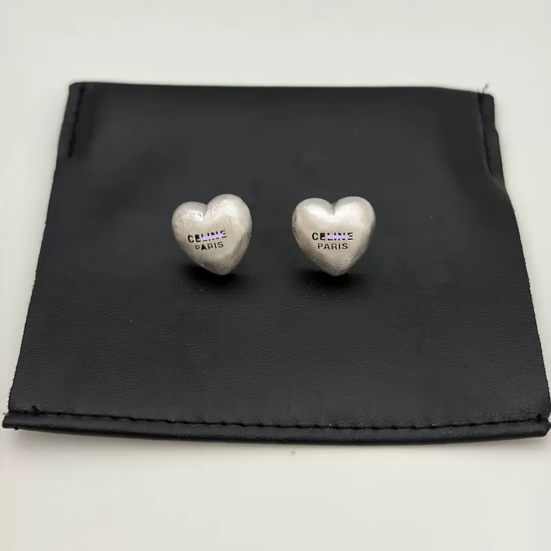 Metal Heart Brushed Stud Earrings