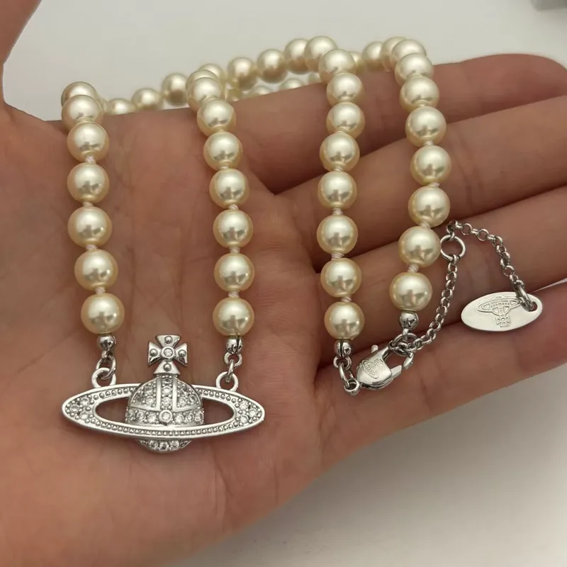 Saturn Pearl Pendant Necklace