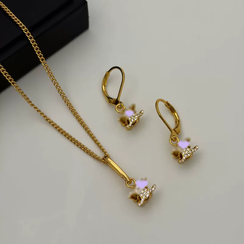 Full Pave Logo Necklace Earrings Set