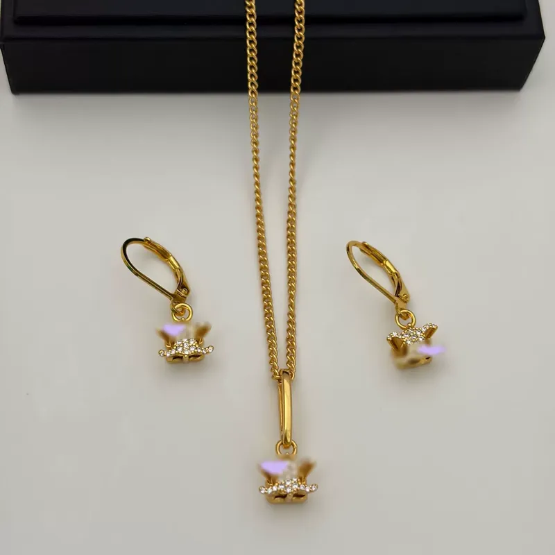 Full Pave Logo Necklace Earrings Set