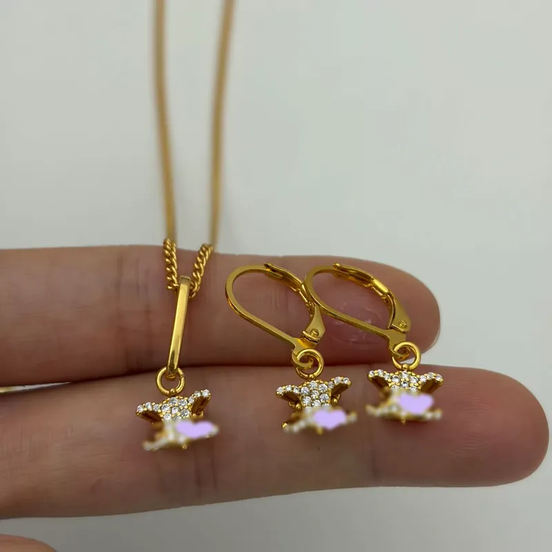 Full Pave Logo Necklace Earrings Set