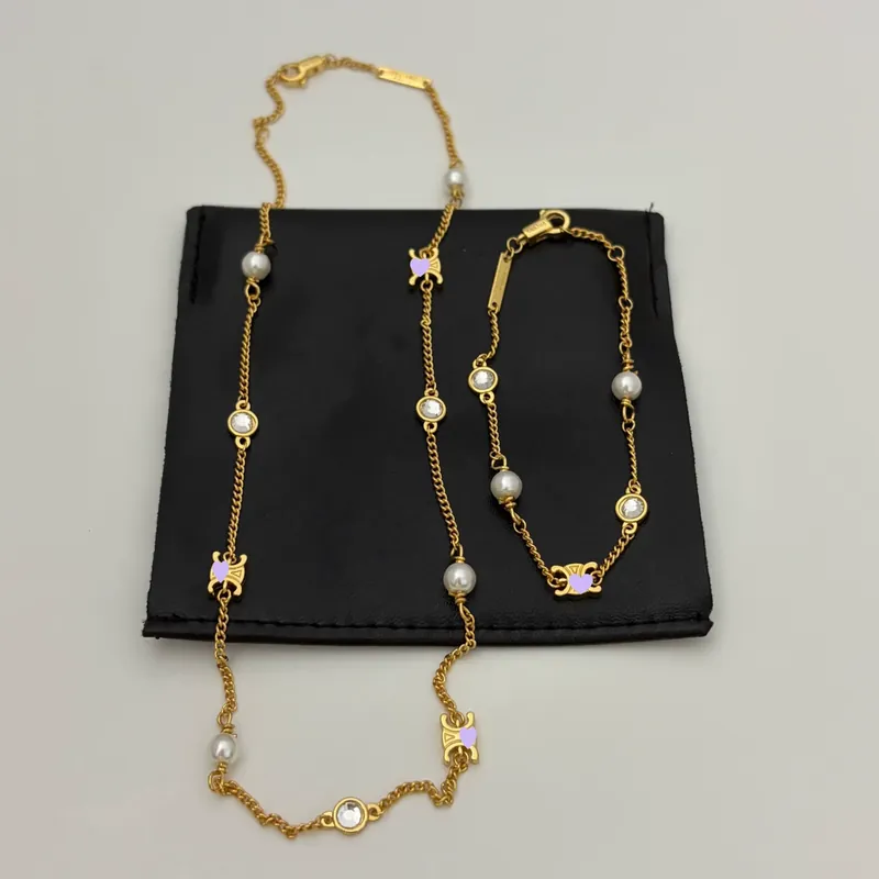 Zircon Pearl Pendant Necklace Brass
