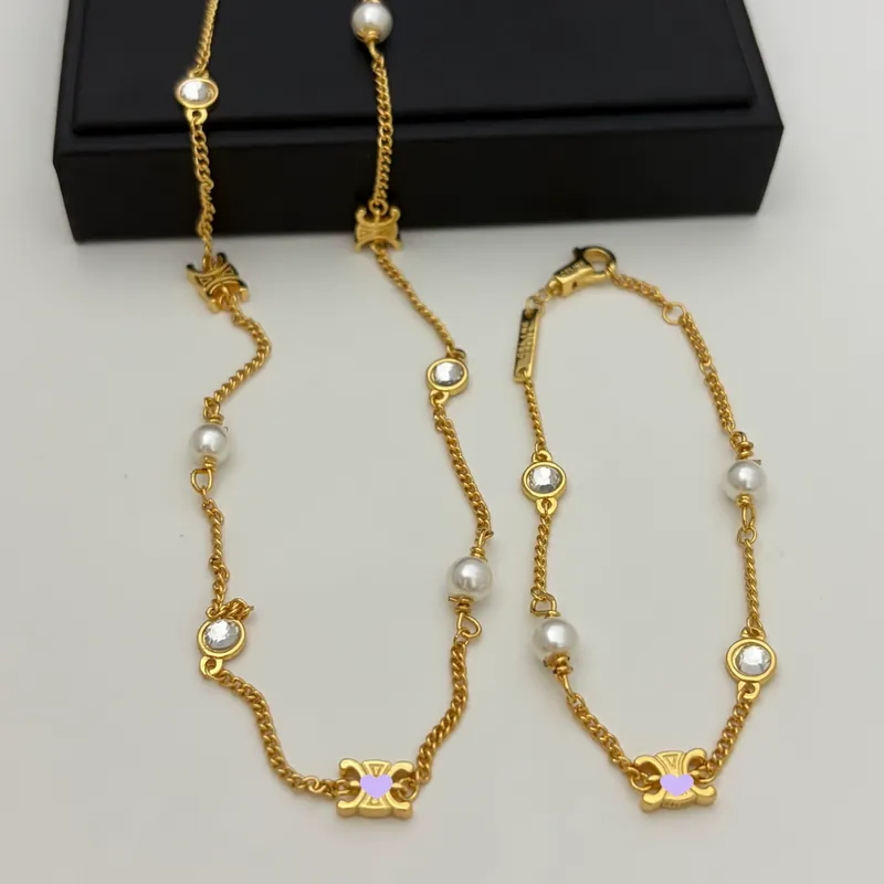 Zircon Pearl Pendant Necklace Brass