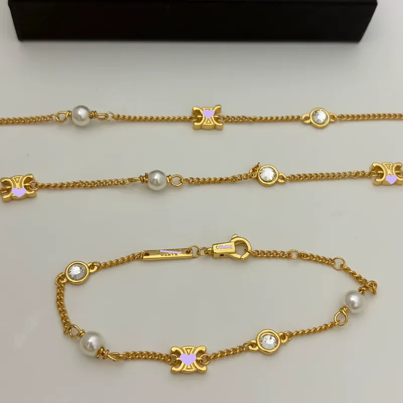Zircon Pearl Pendant Necklace Brass