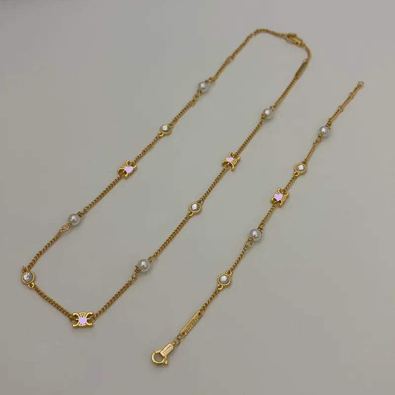 Zircon Pearl Pendant Necklace Brass