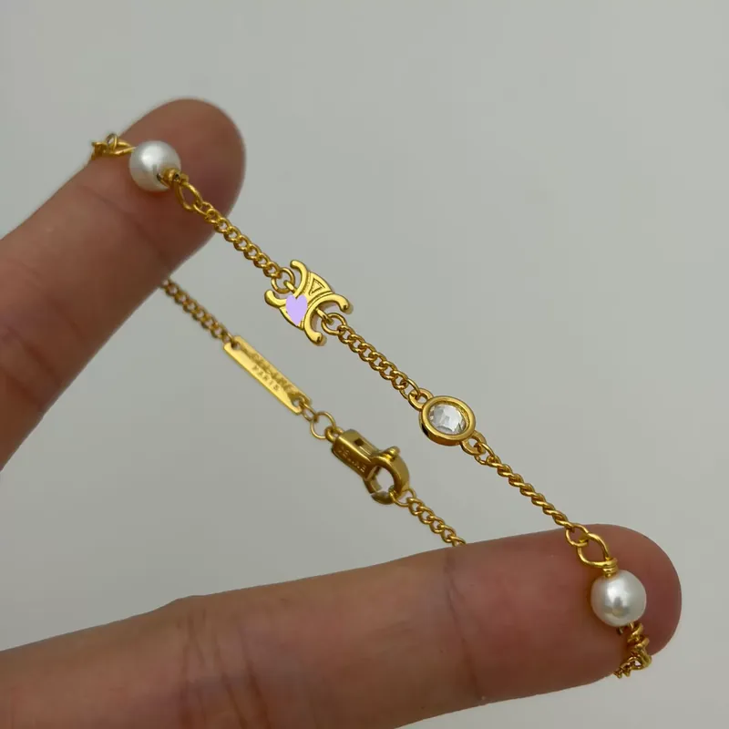 Zircon Pearl Pendant Necklace Brass