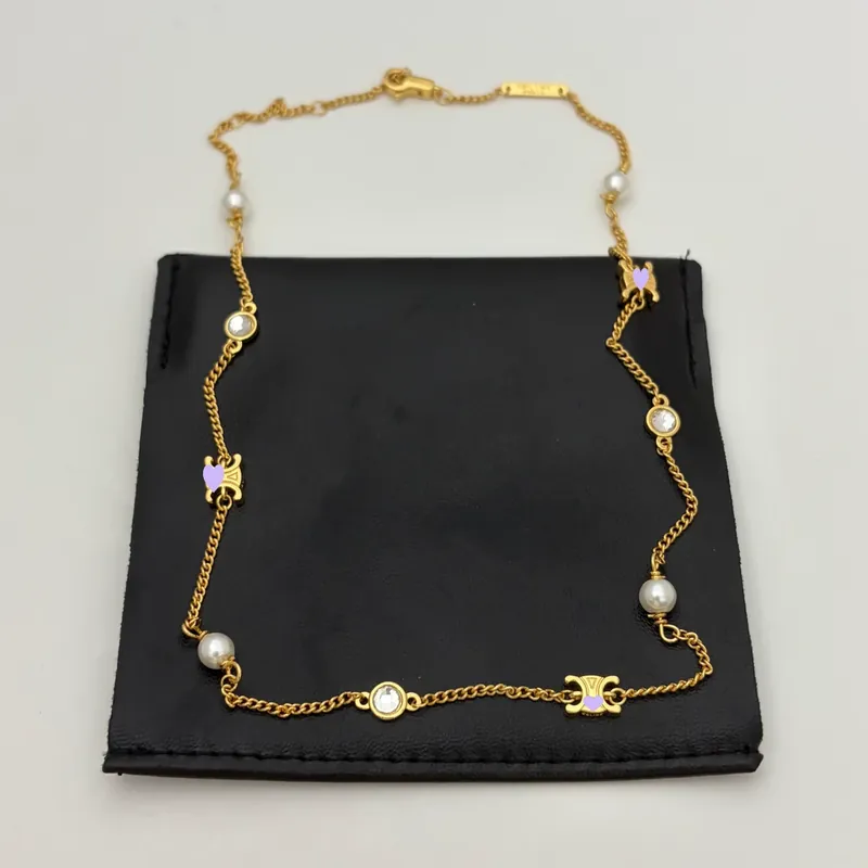 Zircon Pearl Pendant Necklace Brass