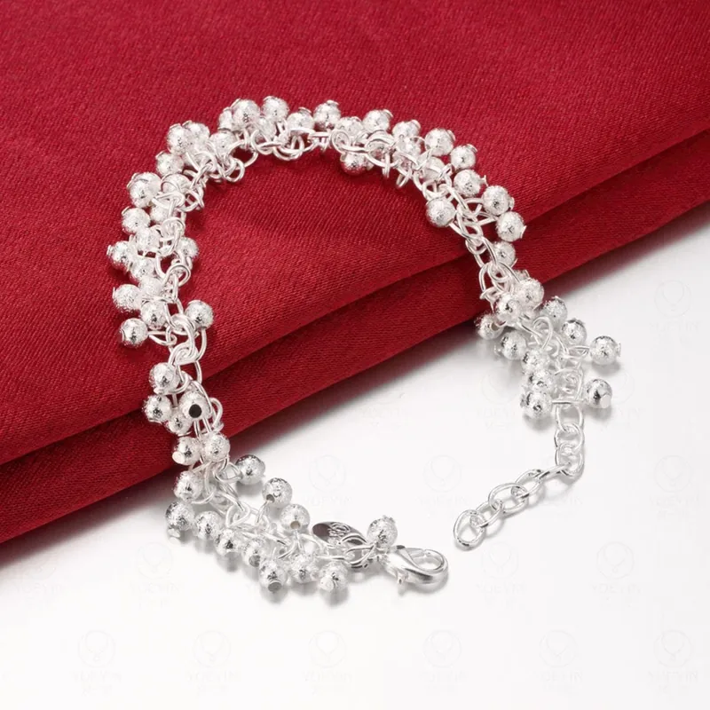 Grape Bead Bracelet Silver