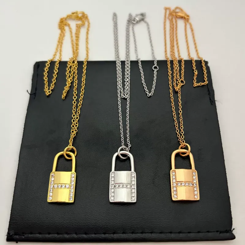 Zircon Lock Pendant Necklace Rose Gold