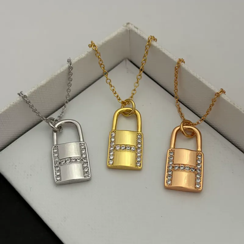 Zircon Lock Pendant Necklace Rose Gold
