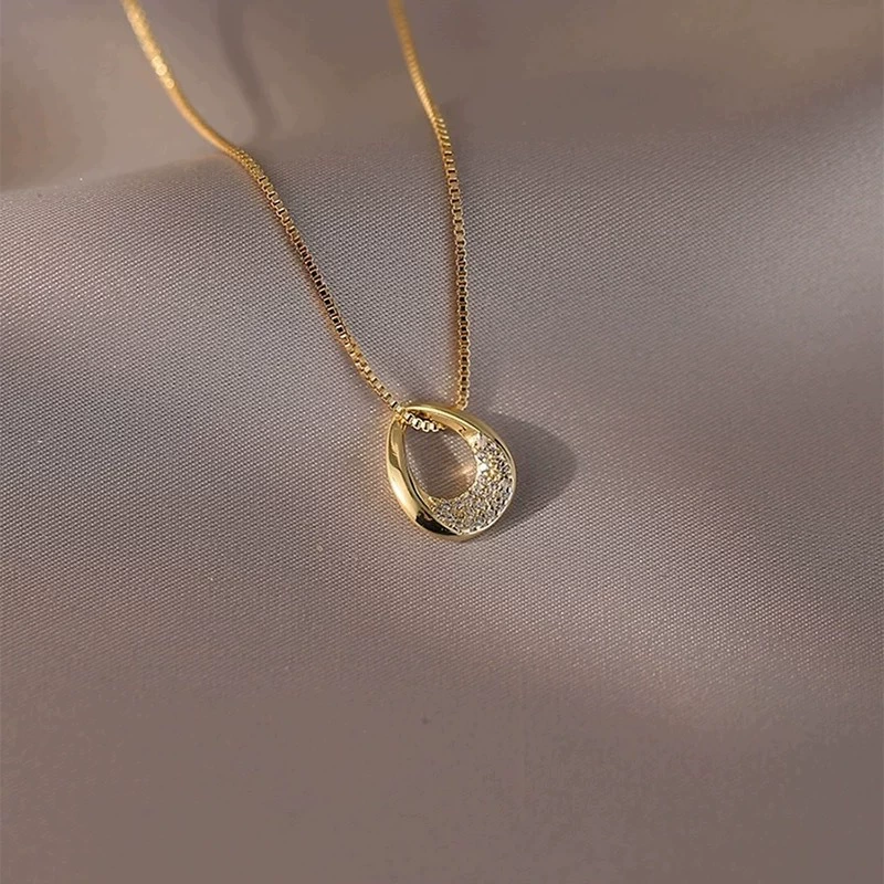French Light Luxury Circle Waterdrop Necklace - Geometric Zircon Choker