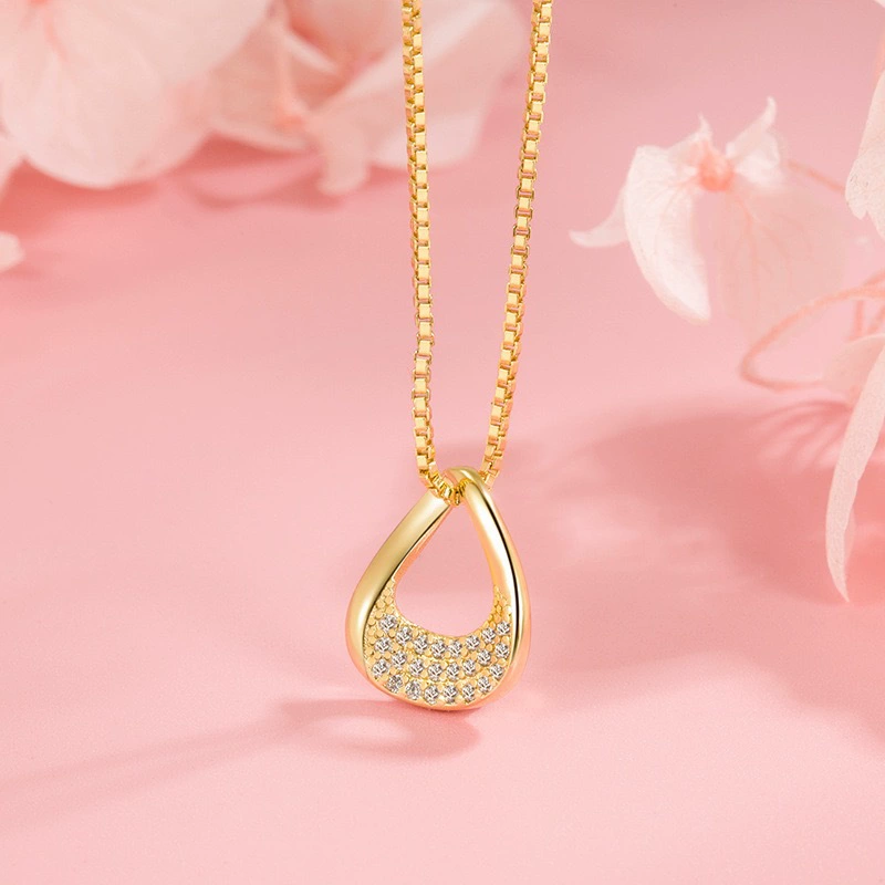 French Light Luxury Circle Waterdrop Necklace - Geometric Zircon Choker
