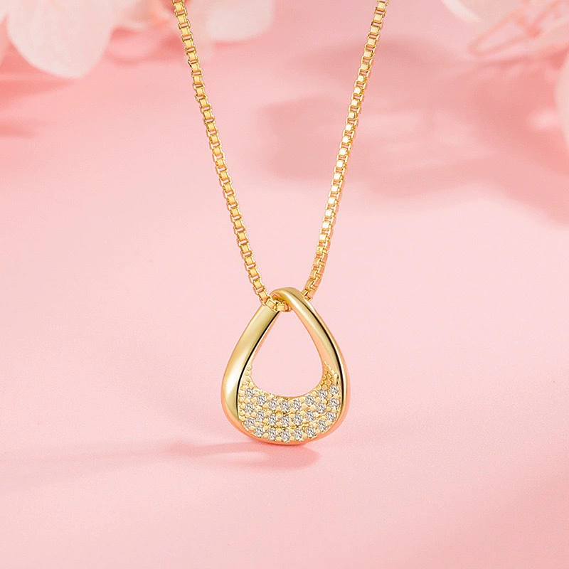 French Light Luxury Circle Waterdrop Necklace - Geometric Zircon Choker