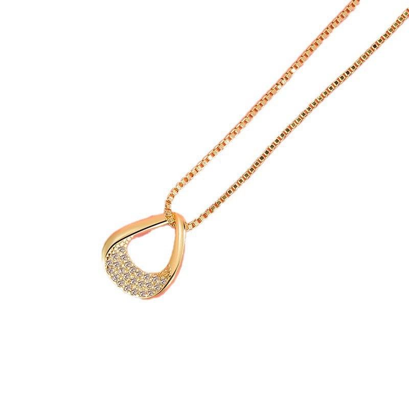 French Light Luxury Circle Waterdrop Necklace - Geometric Zircon Choker