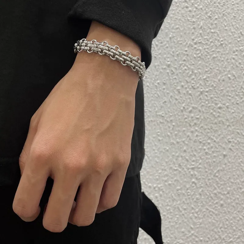Pulseira de Miçangas de Três Linhas Prata